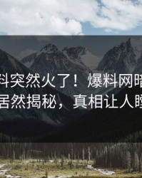 今晚猛料突然火了！爆料网暗网当事人居然揭秘，真相让人瞠目