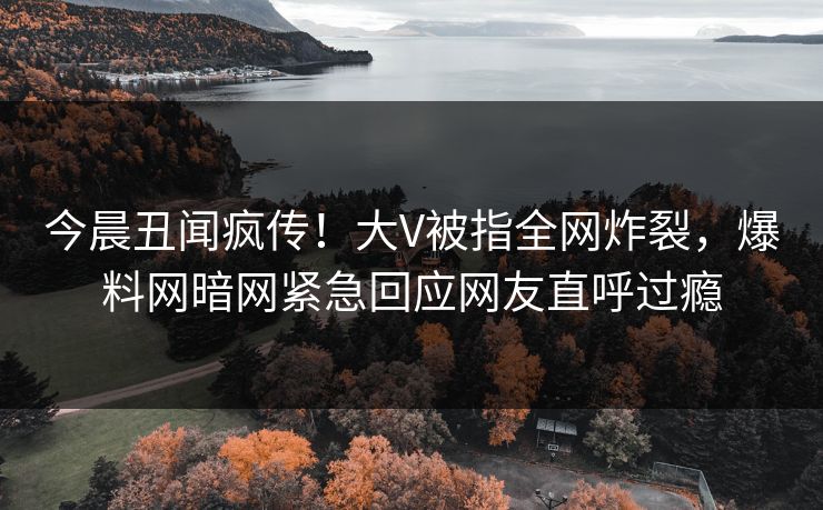 今晨丑闻疯传！大V被指全网炸裂，爆料网暗网紧急回应网友直呼过瘾