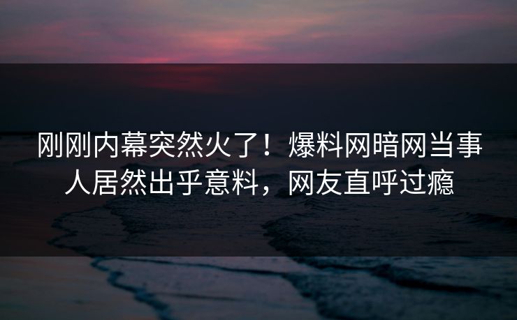 刚刚内幕突然火了！爆料网暗网当事人居然出乎意料，网友直呼过瘾
