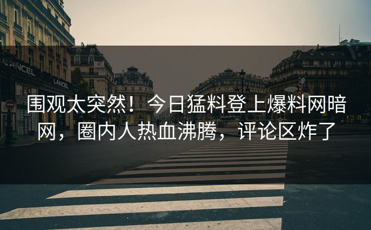 围观太突然！今日猛料登上爆料网暗网，圈内人热血沸腾，评论区炸了