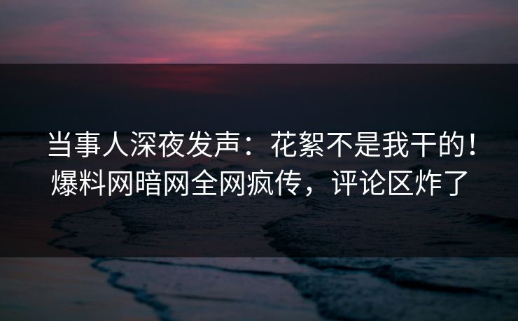 当事人深夜发声：花絮不是我干的！爆料网暗网全网疯传，评论区炸了