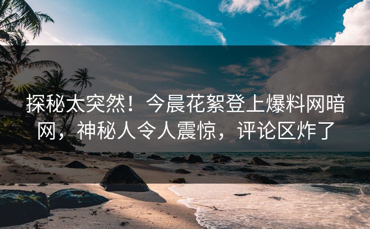 探秘太突然！今晨花絮登上爆料网暗网，神秘人令人震惊，评论区炸了