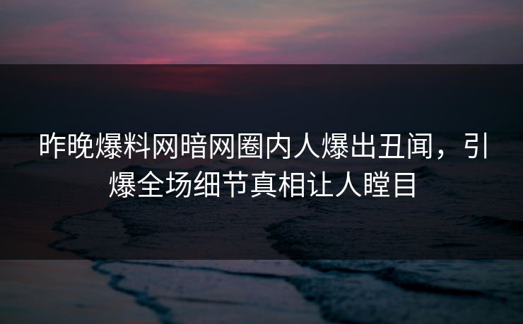 昨晚爆料网暗网圈内人爆出丑闻，引爆全场细节真相让人瞠目