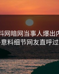 今日爆料网暗网当事人爆出内幕，出乎意料细节网友直呼过瘾