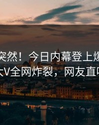 速看太突然！今日内幕登上爆料网暗网，大V全网炸裂，网友直呼过瘾