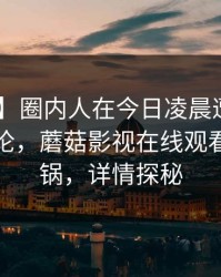 【速报】圈内人在今日凌晨遭遇真相 刷爆评论,蘑菇影视在线观看全网炸锅,详情探秘