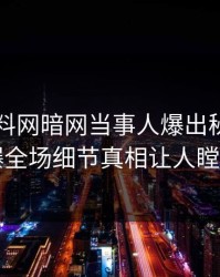 今日爆料网暗网当事人爆出秘闻，引爆全场细节真相让人瞠目