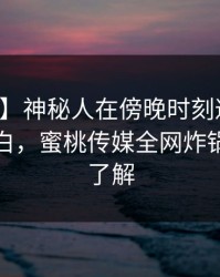 【震惊】神秘人在傍晚时刻遭遇花絮真相大白，蜜桃传媒全网炸锅，详情了解