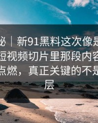 冷门揭秘｜新91黑料这次像是故意没讲全，短视频切片里那段内容直接把讨论区点燃，真正关键的不是表面那层