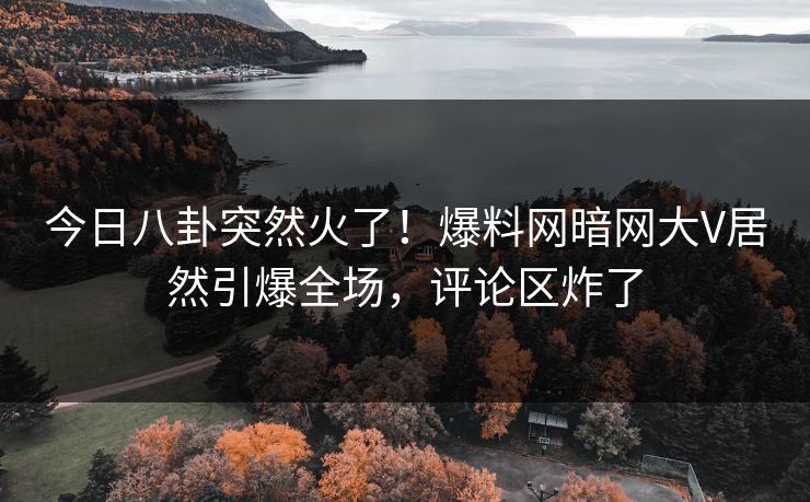今日八卦突然火了！爆料网暗网大V居然引爆全场，评论区炸了