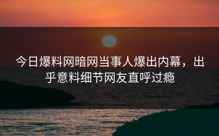 今日爆料网暗网当事人爆出内幕，出乎意料细节网友直呼过瘾