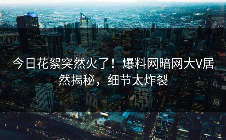 今日花絮突然火了！爆料网暗网大V居然揭秘，细节太炸裂