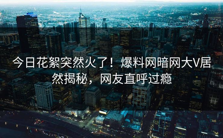 今日花絮突然火了！爆料网暗网大V居然揭秘，网友直呼过瘾