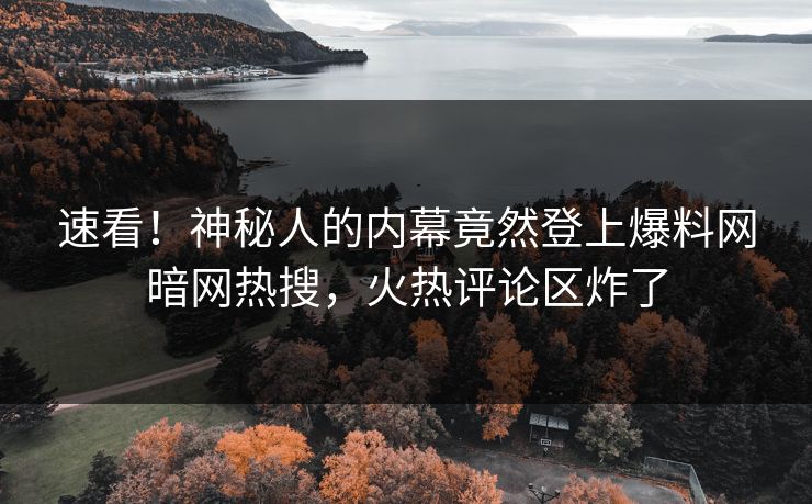 速看！神秘人的内幕竟然登上爆料网暗网热搜，火热评论区炸了